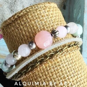 Alquimia Pastel Pink and Mint Beaded LAYERED SUEDE Bracelet